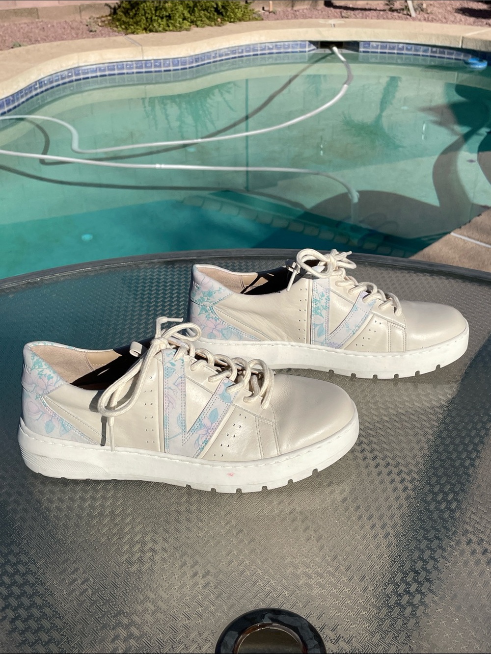 Vionic White Sneakers with Light Pastel Floral Detail